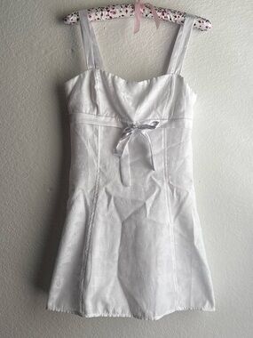Lucy in the Sky White Satin Mini Dress with Front Bow Detail